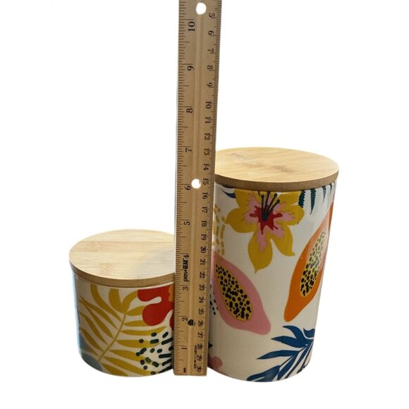 Floral Print Ceramic Canister Set With Bamboo Lids - Large 6.25" & Small 3.5" - - Picture 2 of 9